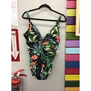 Dreamshaper miraclesuit violet one piece 14 reg rainforest bloom new qvc